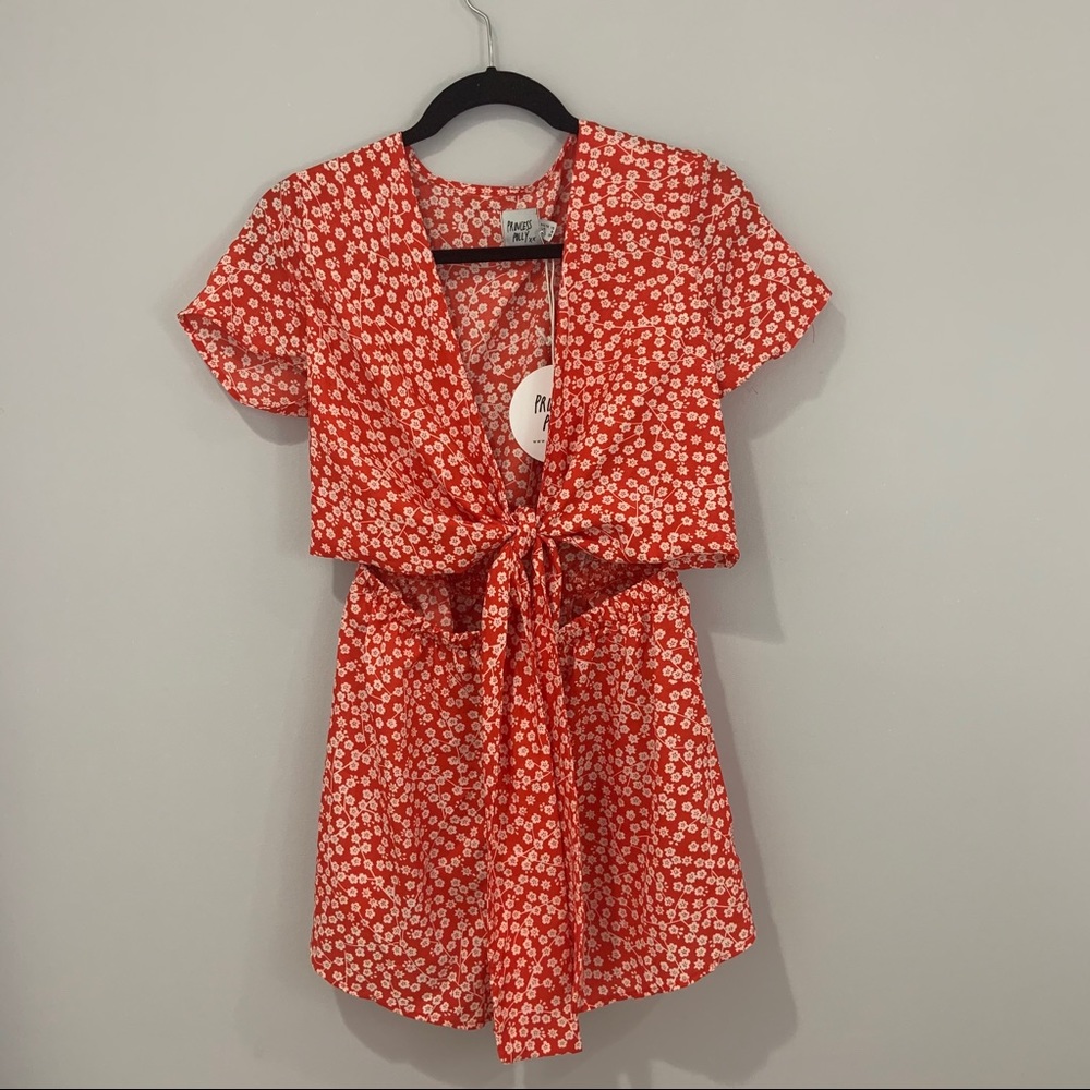 Princess Polly Red White Flower Romper